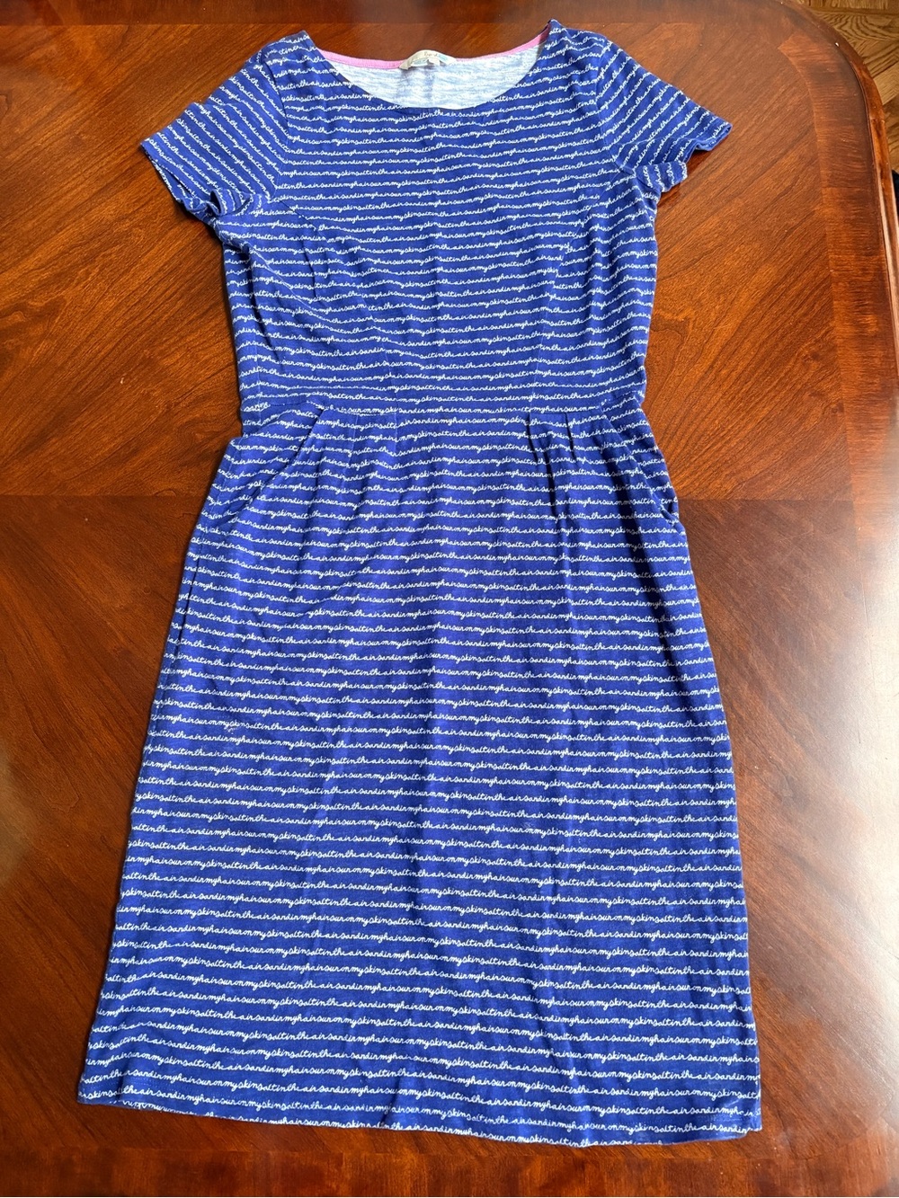 Biden Casual Blue script Short-Sleeve Midi Dress 10R